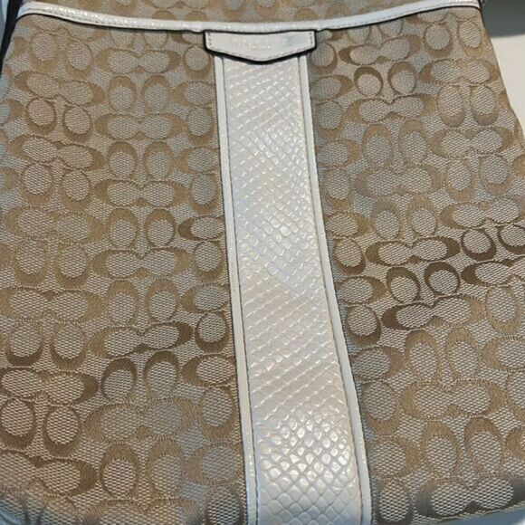 Coach Tan and White Patent Leather C Signature Crossbody Bag - Picture 9 of 16